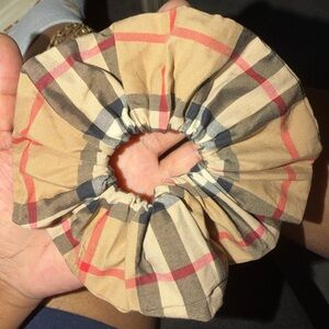Burberry Tan and Red Plaid Hair Scrunchie